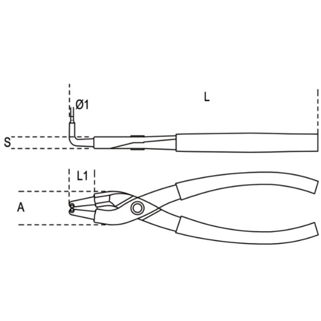 Vendita online Pinza per anelli seeger, becchi piegati a 90° art.1034